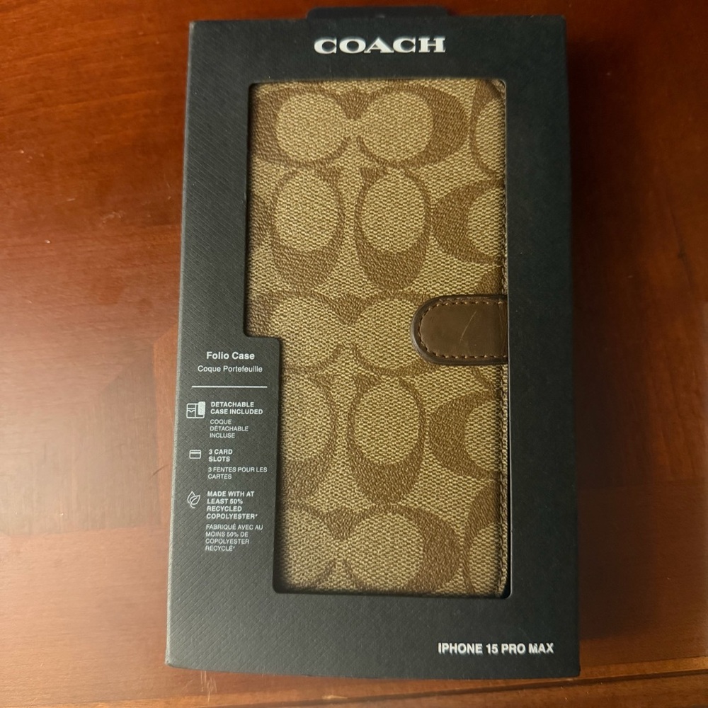 Coach Tan and Brown Folio Case for iPhone 15 Pro Max with FREE AirPod Pro2nd gen
